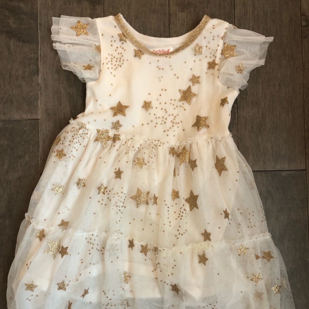 Cat & Jack White Dress with Glittery Gold Trim